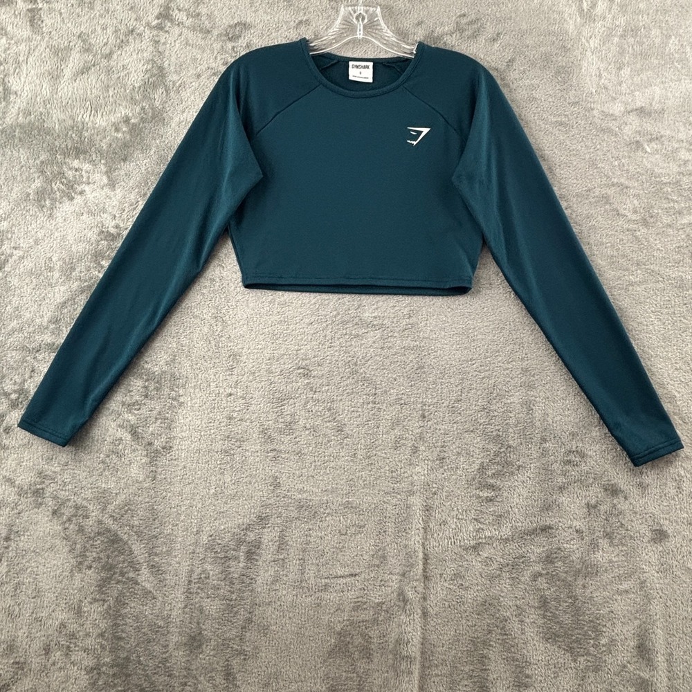 Gymshark Training Long‎ Sleeve Crop Top Womens S Winter Teal Slim Fit Stretch